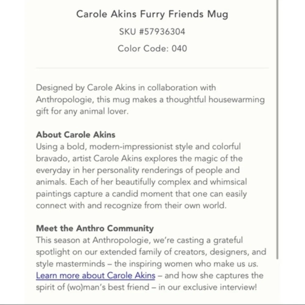 ANTHROPOLOGIE Carole Atkins Sugar Furry Friend  Cat Mug - Picture 3 of 3